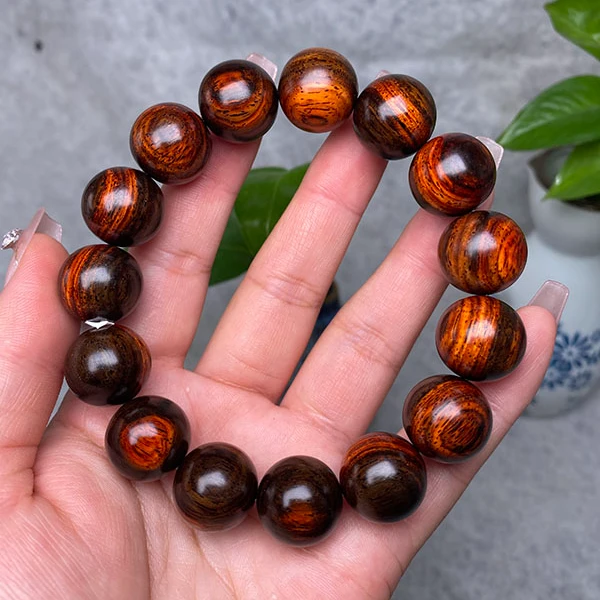 1.5cm交趾黄檀正宗高密度老挝大红酸枝15MM手串红木好物文玩