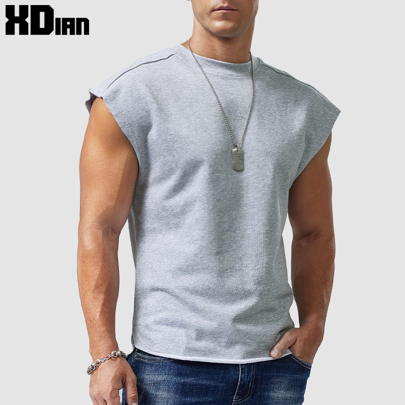 260G重磅无袖t恤男士宽松美式运动健身背心棉坎肩砍袖夏季宽肩T潮