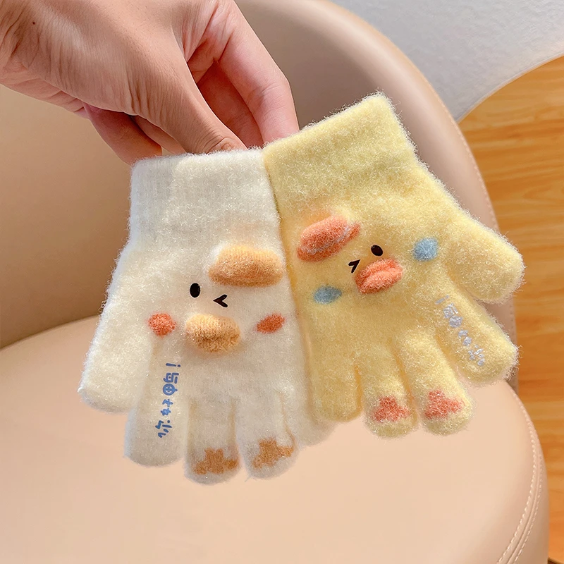男女儿童保暖五指手套冬季可爱卡通绒质加厚小孩宝宝骑车分指防寒