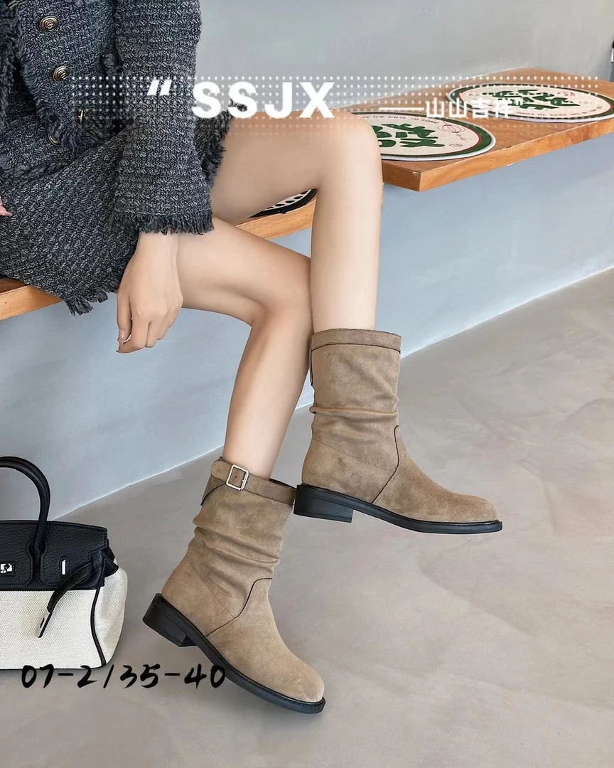 平底废土风短靴女秋冬季新款马丁靴超火堆堆靴西部牛仔靴