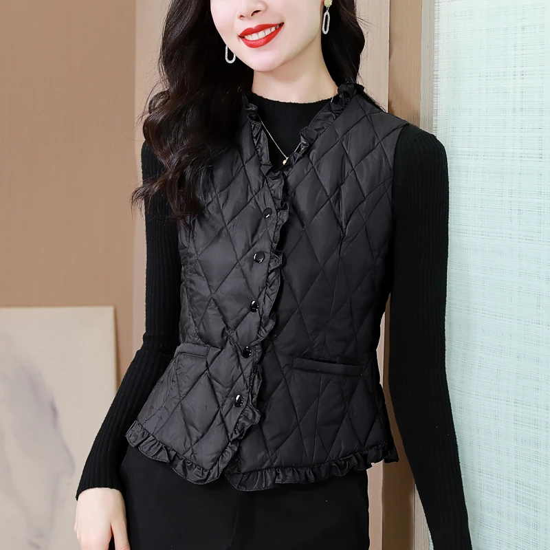 M-3XL KRN1807 短款棉马甲女外穿秋冬季时尚洋气新款百搭马夹外套