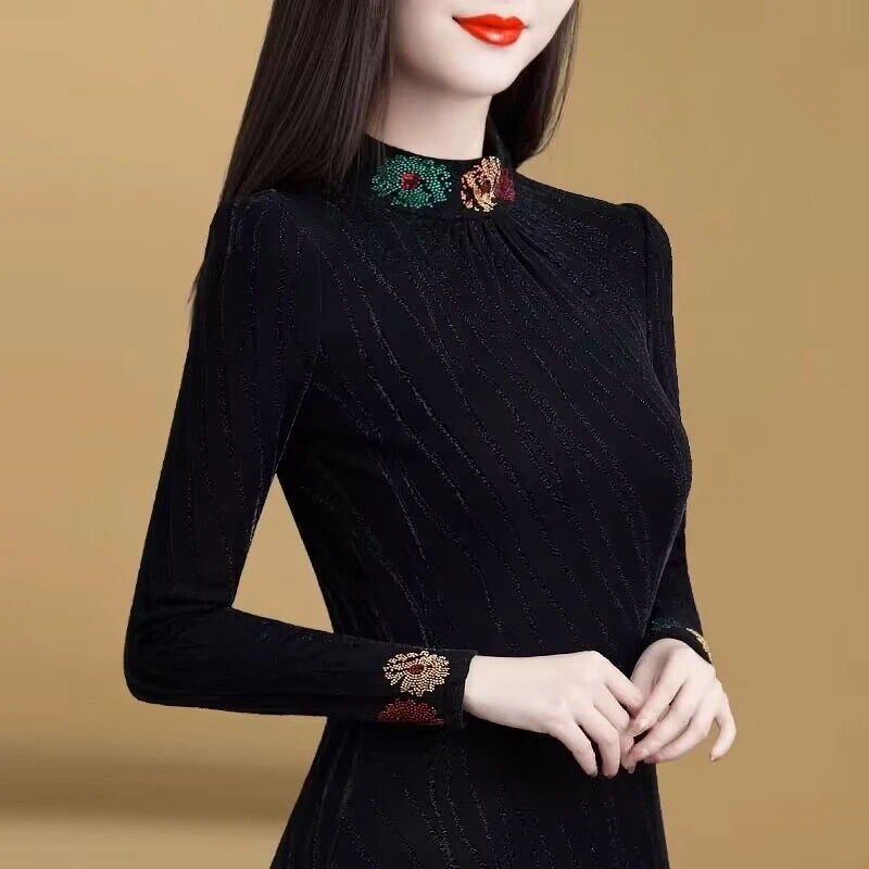 长袖T恤女打底衫2024新款秋冬半高领加绒加厚打底衣内搭小衫修身