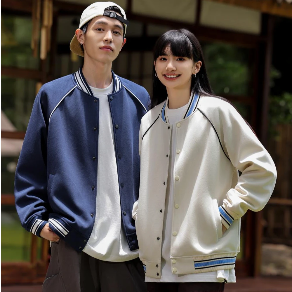 55099款潮牌拼色情侣宽松开衫棒球服卫衣夹克街头休闲大码外套