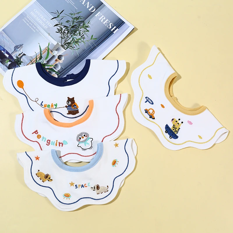 婴儿口水巾柔软纯棉防水围嘴新生儿亲肤围兜女宝易清洗夏季饭兜