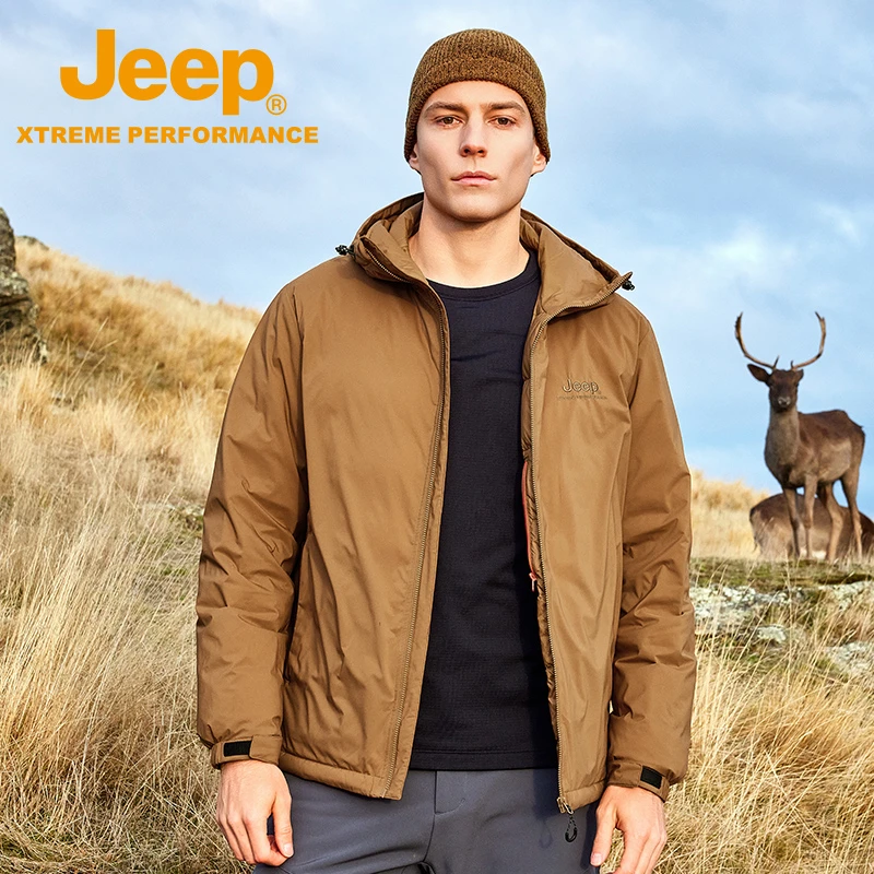JEEP/吉普户外运动男士羽绒茄克秋冬保暖透气连帽防泼水防风防寒