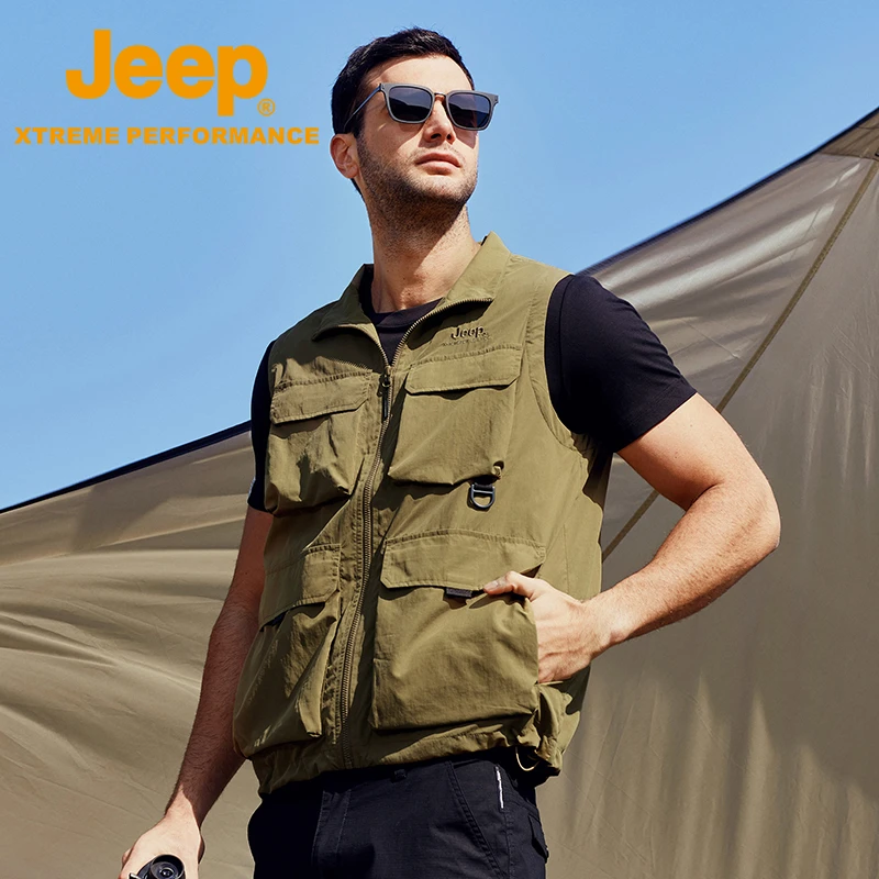 JEEP/吉普防泼水钓鱼工装马甲男透气抗静电休闲户外运动男装上衣