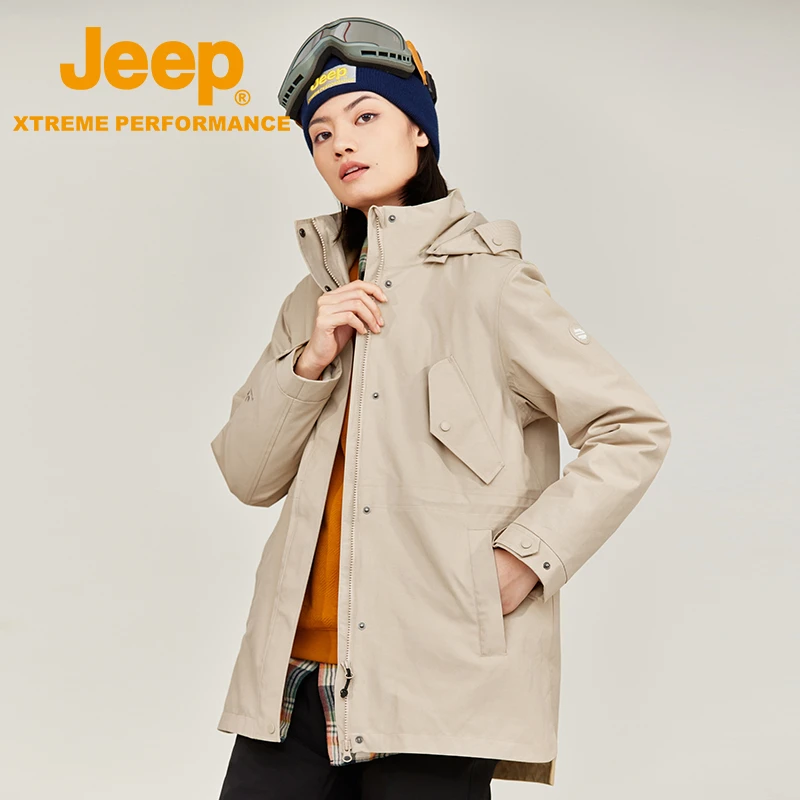 JEEP/吉普户外三合一冲锋衣女三防抓绒两件套防水防风透气保暖