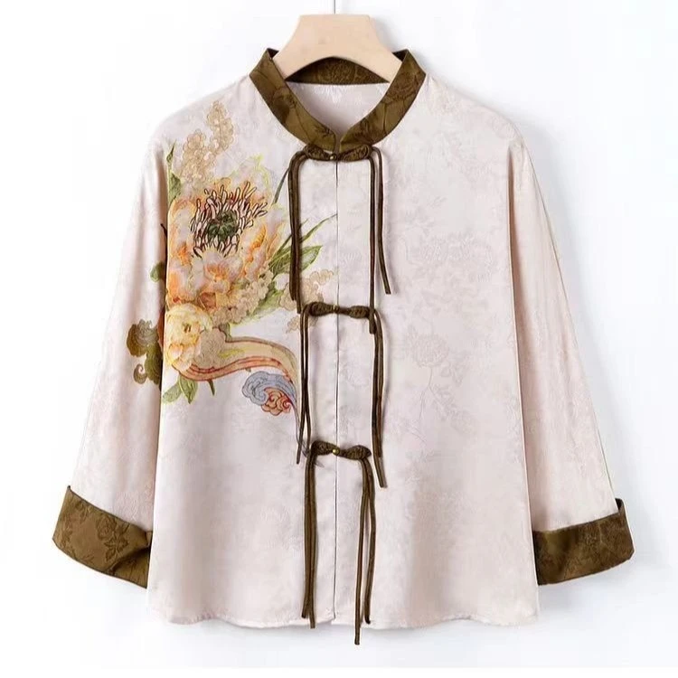 2024夏季新款中国风开衫外套中老年妈妈装薄款印花提花女士上衣