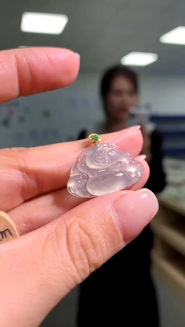 【闪购商品】翡翠佛公18K金镶嵌吊坠