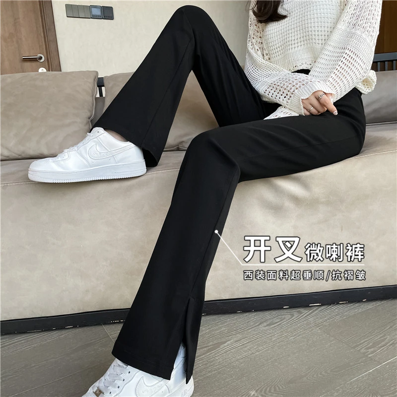 侧开叉喇叭裤女春秋冬2025新款窄版高腰显瘦加绒休闲微喇西装裤子