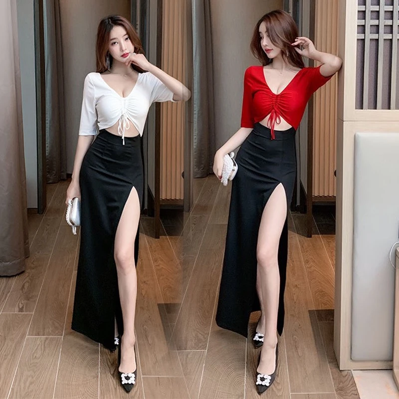 性感连衣裙低胸气质夜总会ktv晚礼服长款足浴桑拿技师沐足工作服