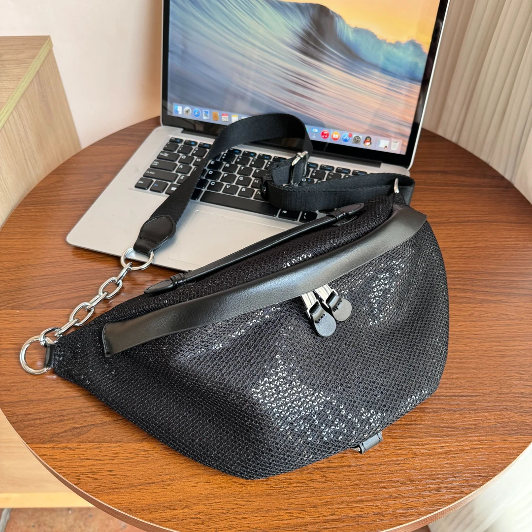 时尚腰包2025新款休闲运动女士百搭ins胸包亮片编织单肩斜挎包