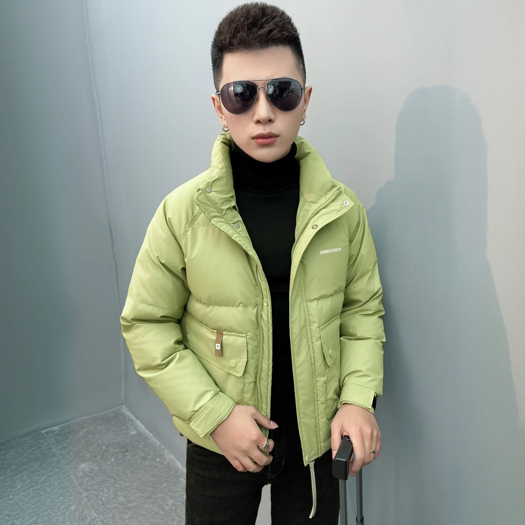 高级感翻领印花修身羽绒服男短款冬季2025新款鸭绒上衣加厚外套潮