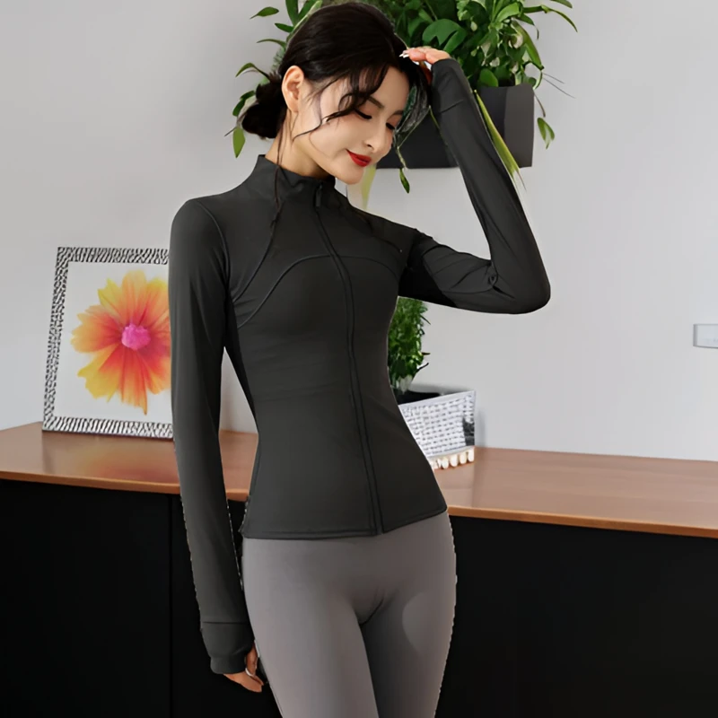 lulu瑜伽服女春秋季加绒加厚裸感运动长袖上衣外套2025新款休闲女