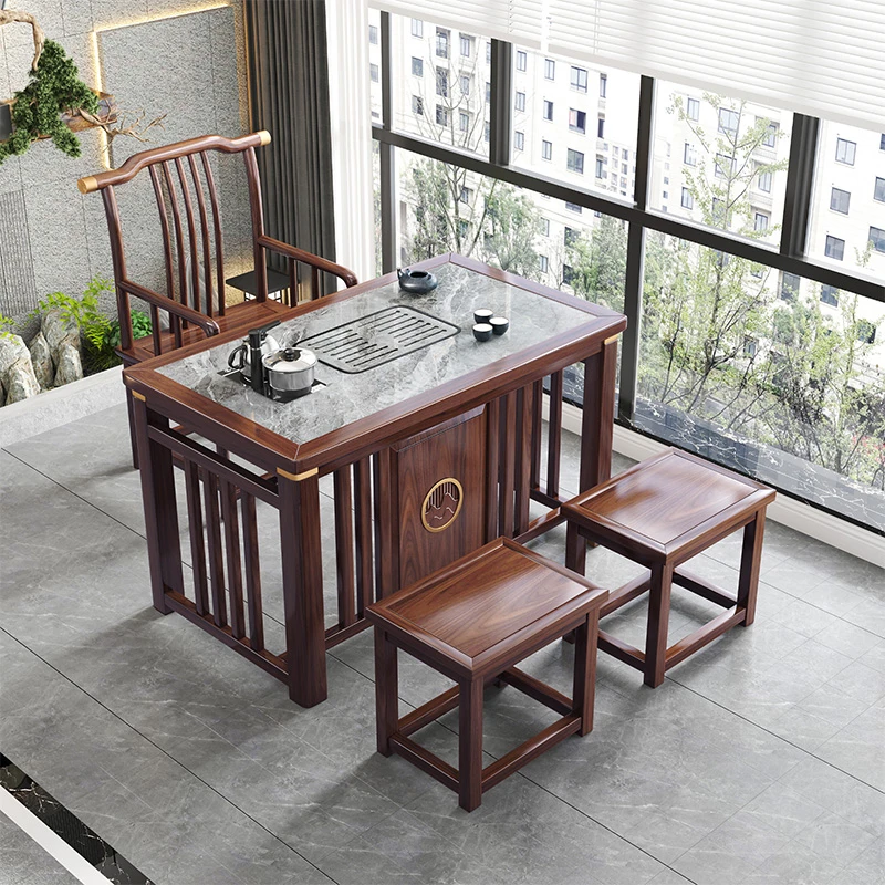 新款岩板茶桌 1/1.2米阳台小户型茶桌椅组合实木家用小茶桌