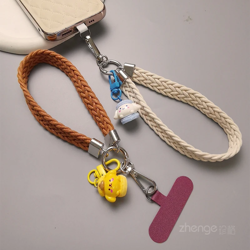 手机挂绳手腕男女短款卡通吊坠挂件编织绳户外出行手绳夹片式通用