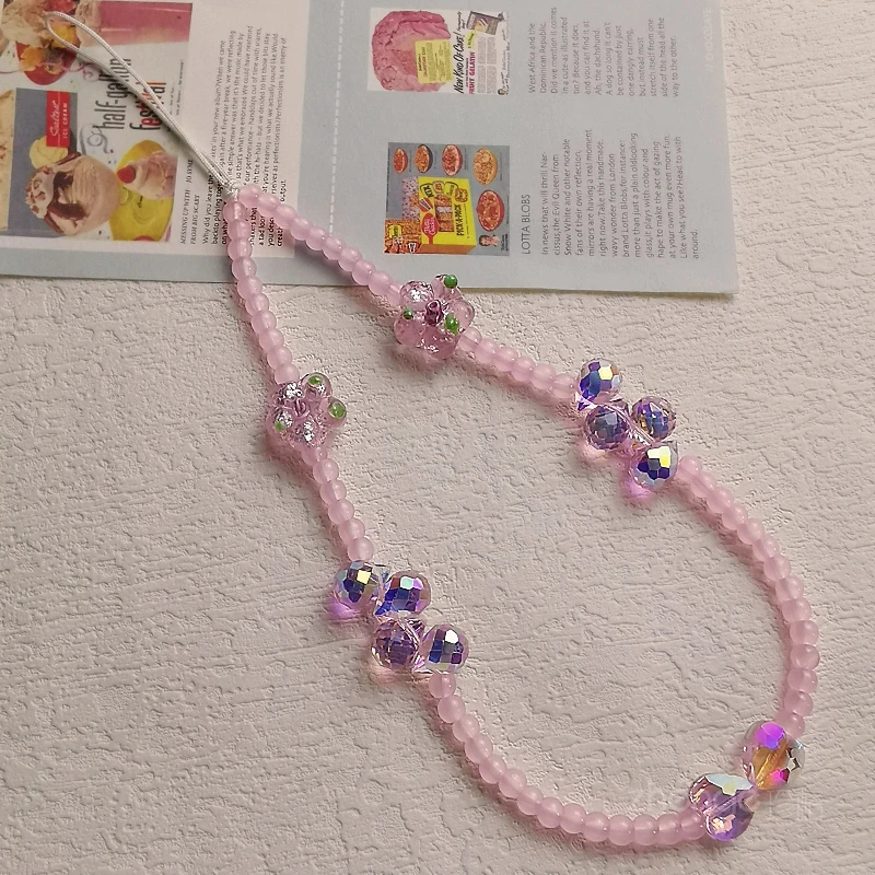 手工串珠挂链手提手腕挂饰蝴蝶结珍珠手机壳挂绳小花爱心相机手链