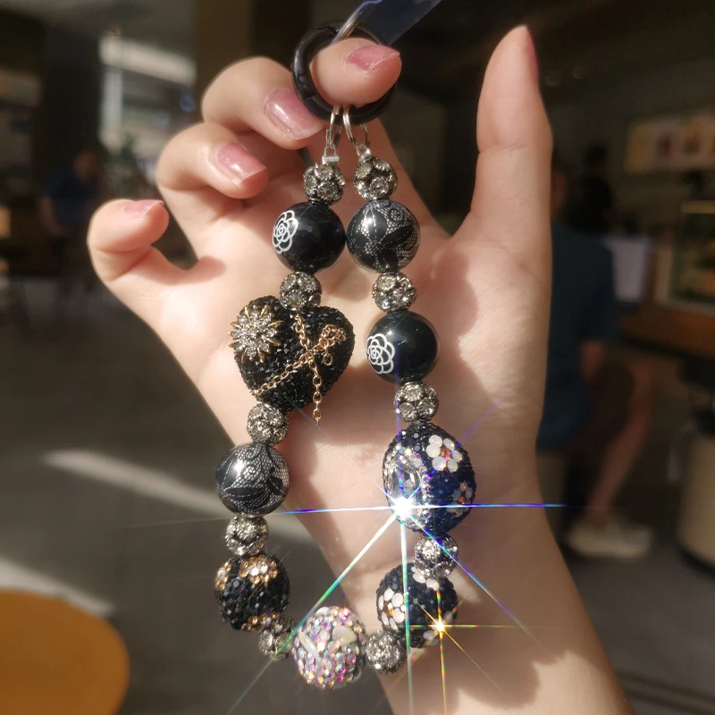 手机挂绳宽腕带奢华水钻爱心手工串珠哥特式暗黑甜酷一手作串珠