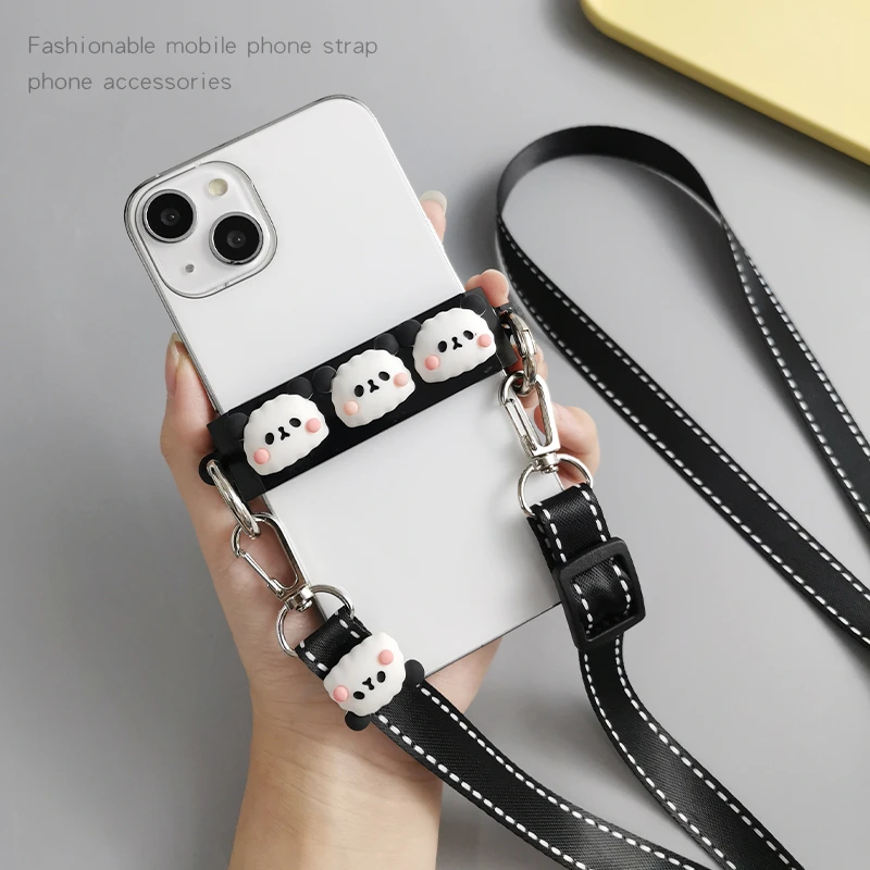 踩线熊猫斜挎手机挂绳背绳简约风卡通国宝手机背夹手机通用挂脖绳