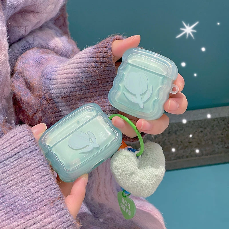 适用苹果Airpods3波浪边粉郁金香耳机保护套三代无线蓝牙耳机盒