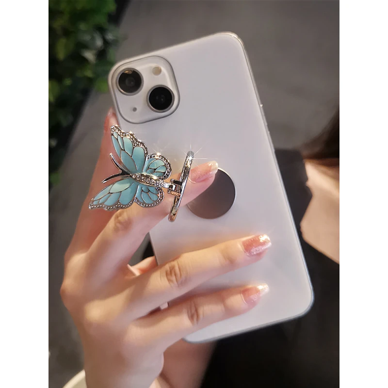 手机指环扣支架带钻个性创意解压旋转镶钻蝴蝶手指扣圈通用手机壳