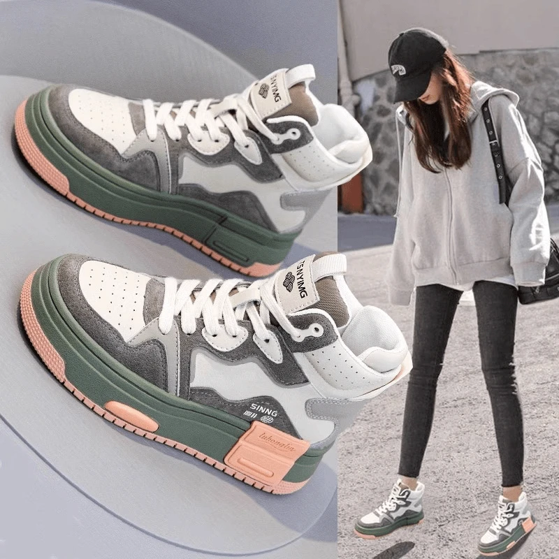 万达撤柜时尚高帮鞋女士鞋子2025秋季款百搭休闲鞋板鞋韩版厚底短