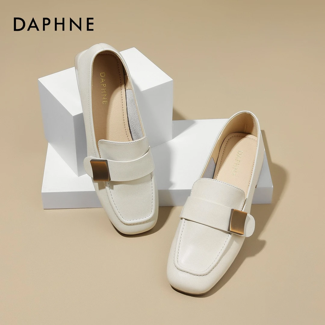 达芙妮白色乐福鞋女鞋2024百搭真皮夏季一脚蹬小皮鞋豆豆软底软皮