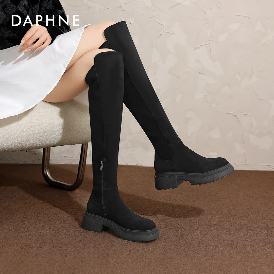 达芙妮秋冬上新美拉德过膝长筒靴女2024厚底骑士靴两穿翻折靴子女