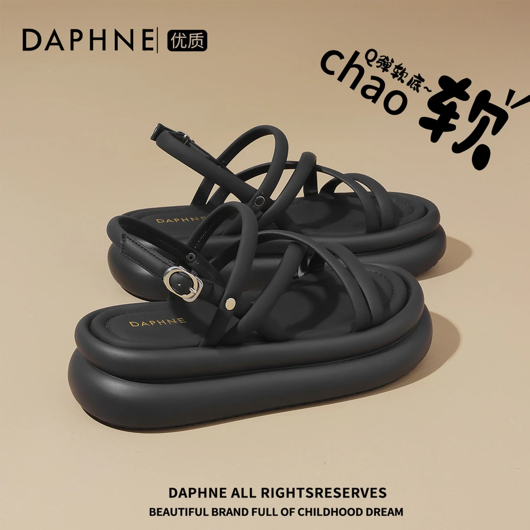 达芙妮厚底凉鞋女款2024新款夏季法式小众气质舒适亲肤运动沙滩鞋