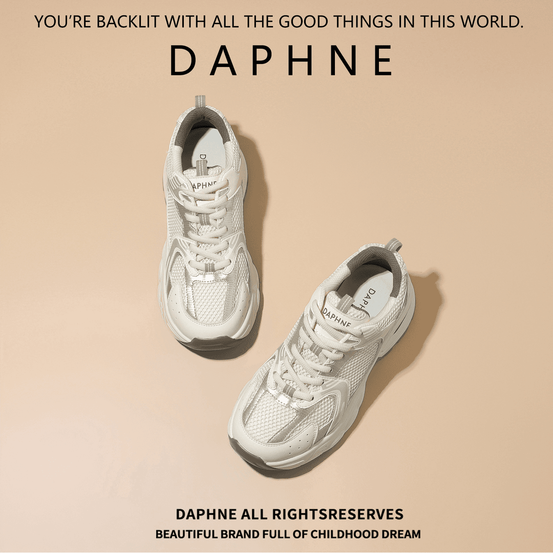 达芙妮正品运动鞋5.8cm厚底增高老爹鞋女ins潮2024新款透气网面鞋