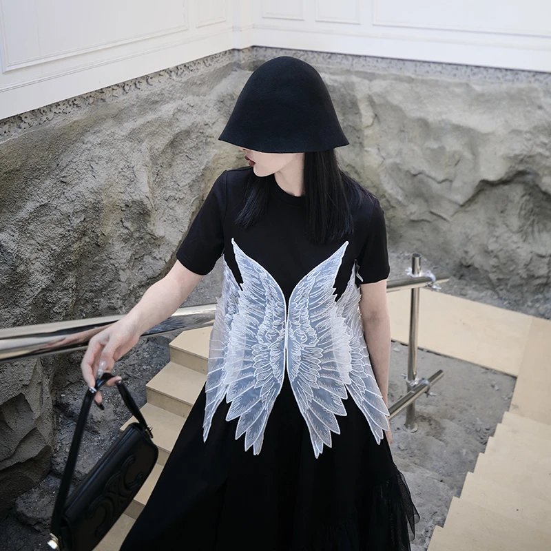 【热力感上衣】刺绣翅膀别致长袖上衣新款黑色酷飒风女装高级感