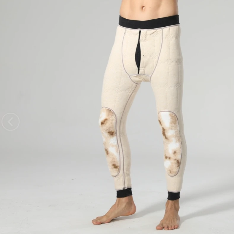 加绒加厚男士中国结羊毛裤冬季高腰打底保暖裤KZ054