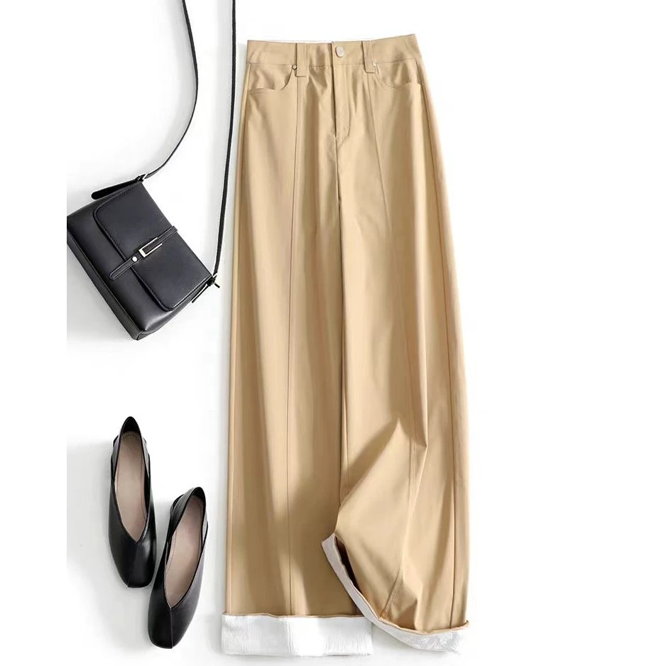 可卷边两穿直筒阔腿裤高腰休闲气质宽松显瘦长裤KZ491