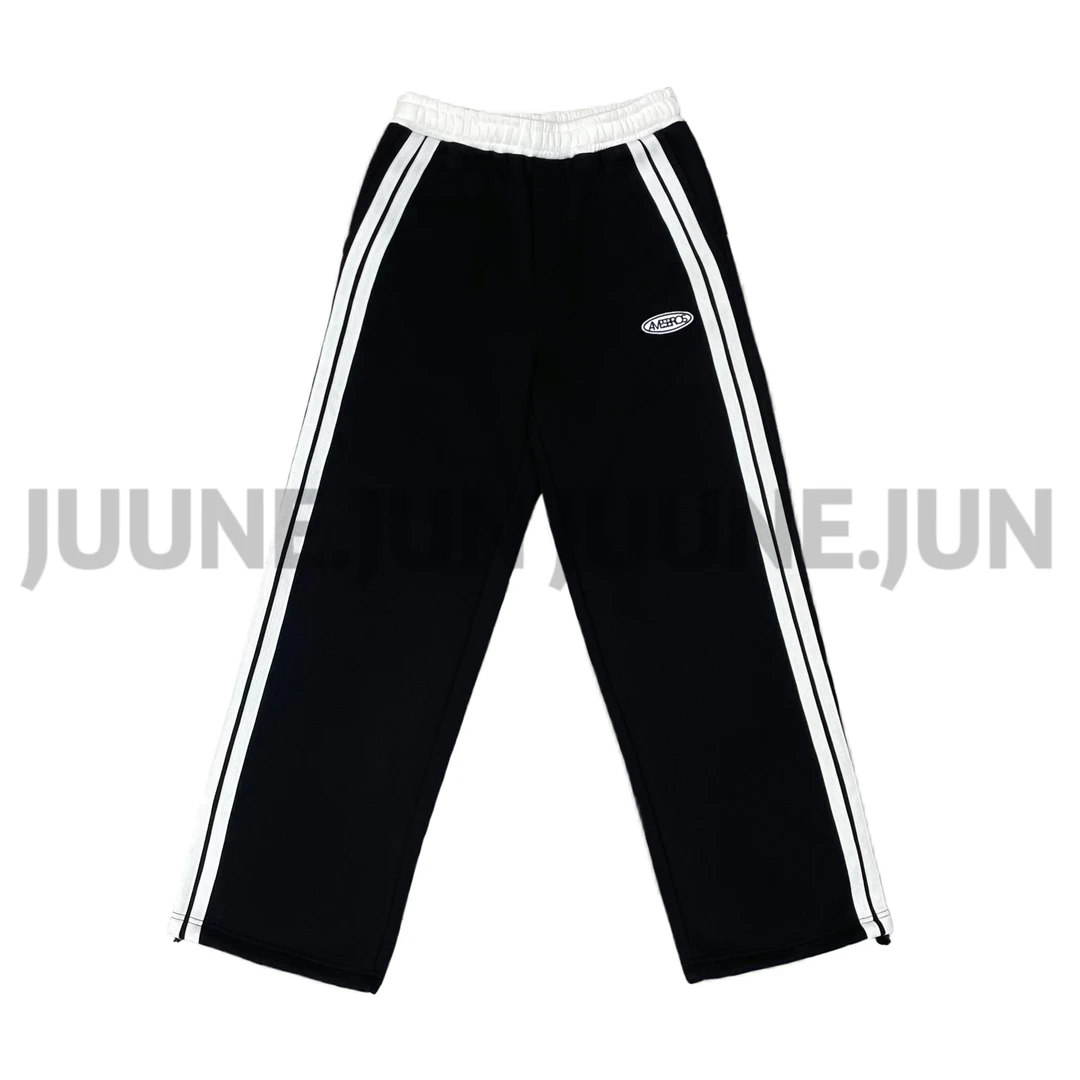 （6MQ）黑色侧双杠休闲时尚百搭直筒抽绳加绒休闲裤（暖暖冬日）