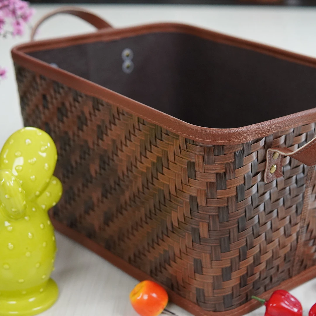 24#轻奢长方收纳筐2只装(外文版)手工编织把手家用实用居家好物