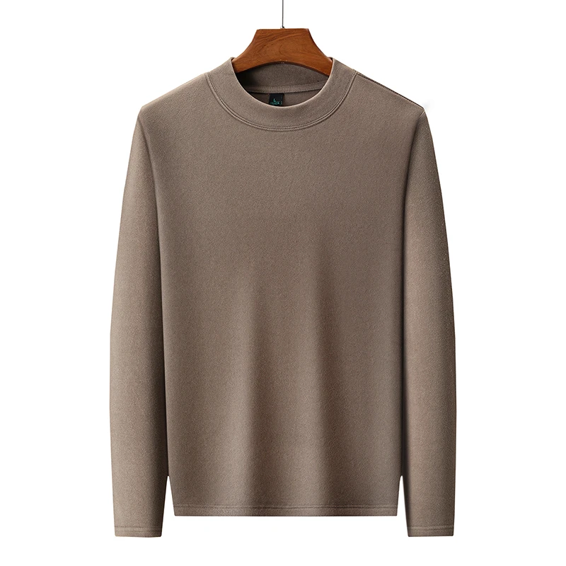男士双面德绒半高领打底衫百搭保暖秋冬套头圆领纯色长袖