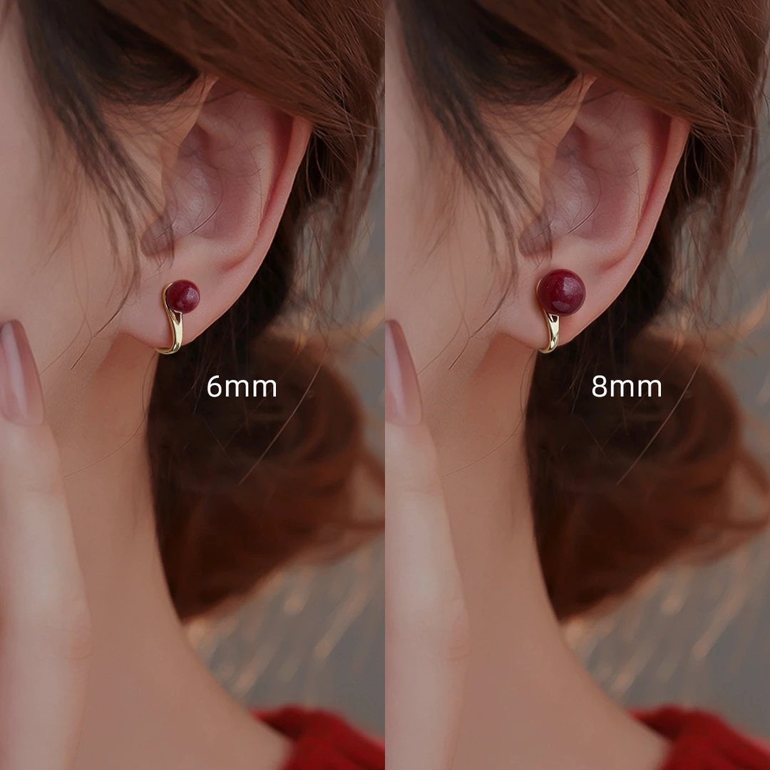 辰砂（处理）相思红豆国风新中式朱砂耳夹气质红色珠珠送礼无耳洞