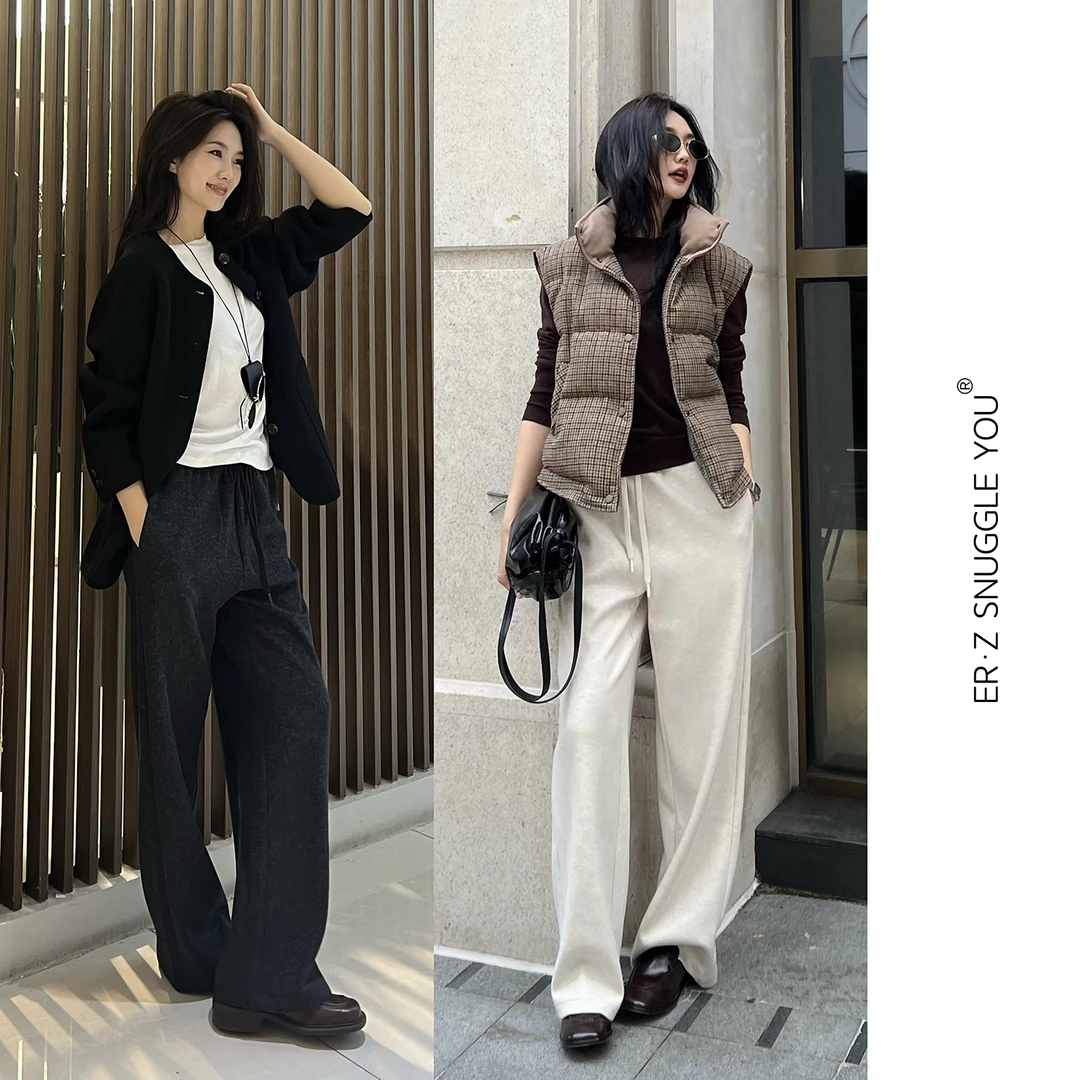 ERZ墨小墨|2024新款阔腿裤直筒休闲裤系带松紧腰下装裤子GC588150