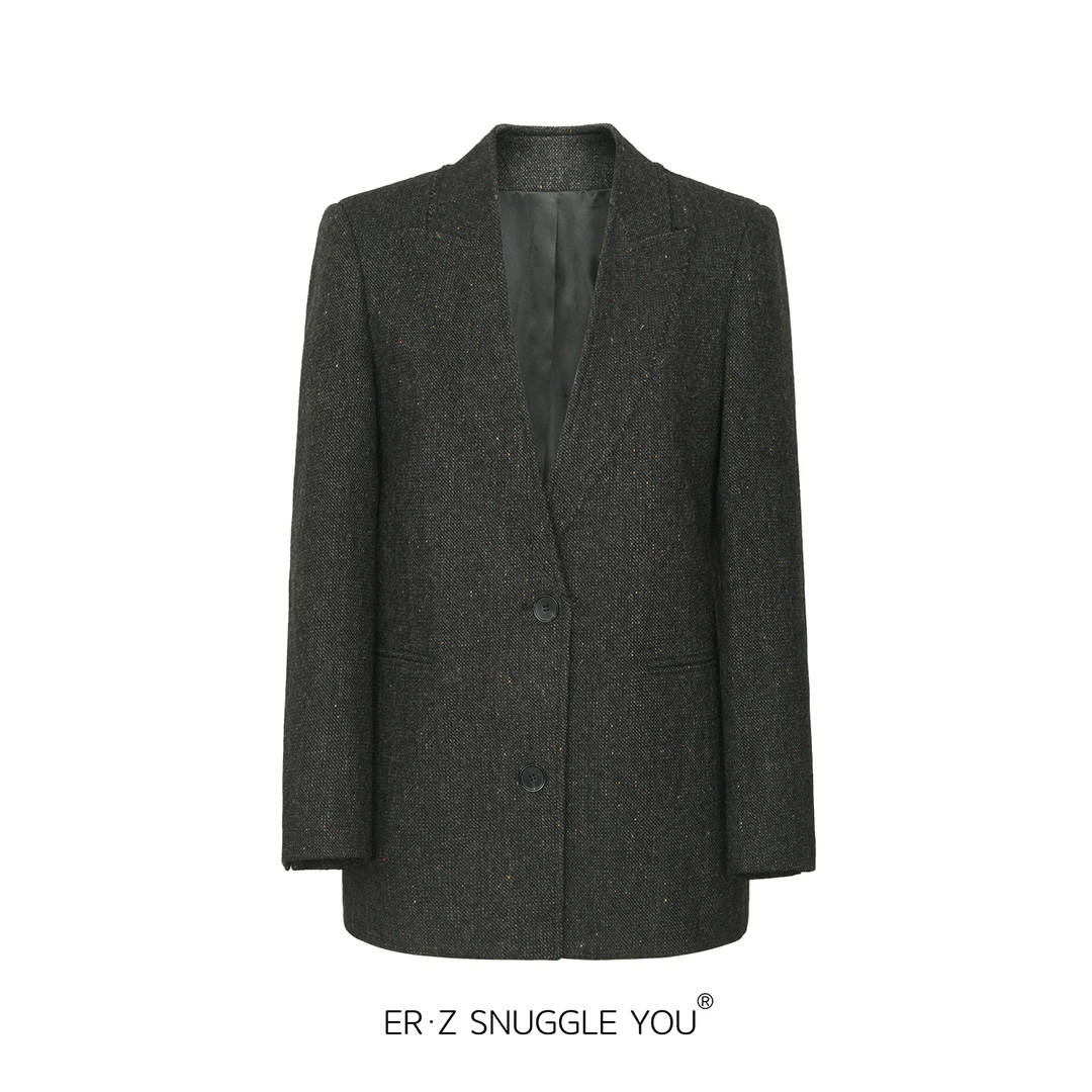 ERZ墨小墨|复古羊毛西装领贴双扣秋冬休闲个性女士时尚西装S83115