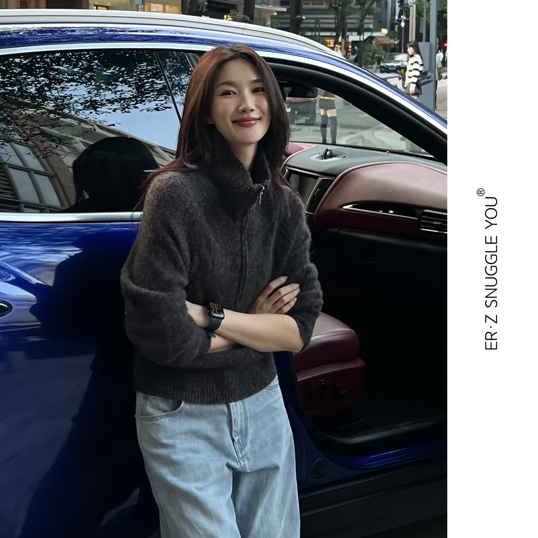 ERZ墨小墨|秋冬山羊绒高领毛衫桑蚕丝拉链时尚保暖针织衫女 S2465
