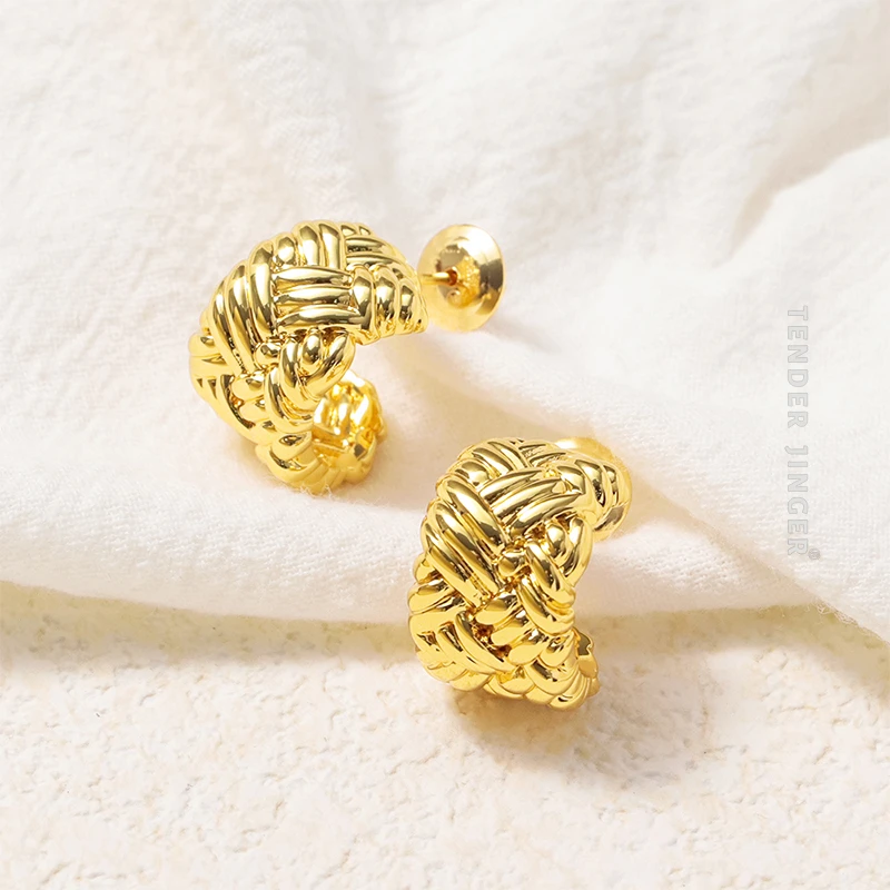 铜合金耳饰 法式编织C耳饰轻奢高级感百搭