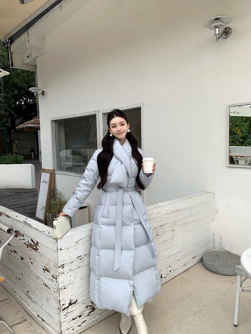 冯薪颖 新国标90绒 清冷黎雾长款羽绒服加厚保暖收腰气质 00048