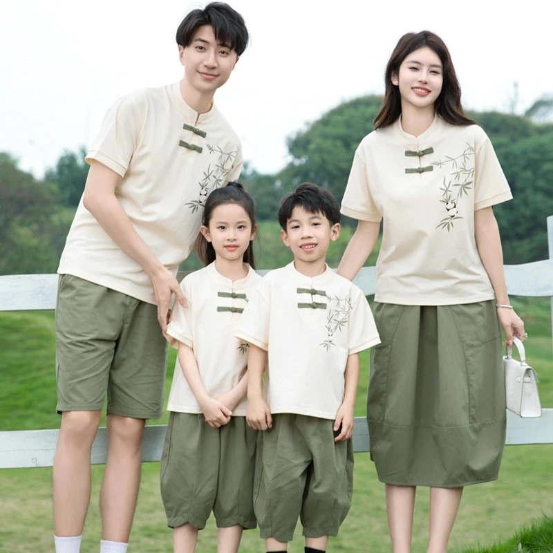 亲子装装母子夏装短袖新款新中式亲子亲子装母女装一家三口套装