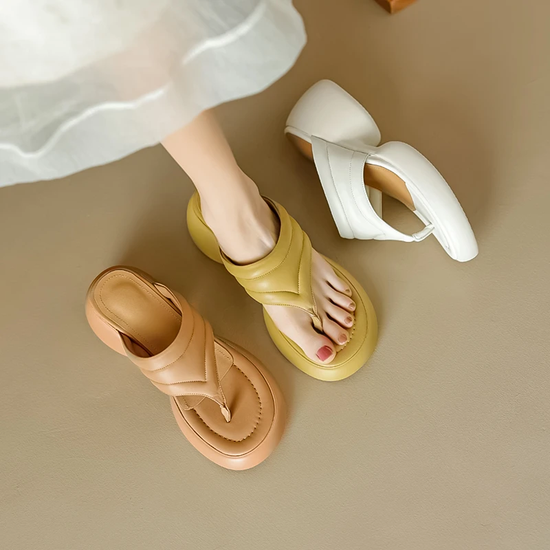 人字拖厚底增高6cm松糕底露趾防滑半拖鞋女夏高级感凉拖鞋沙滩拖