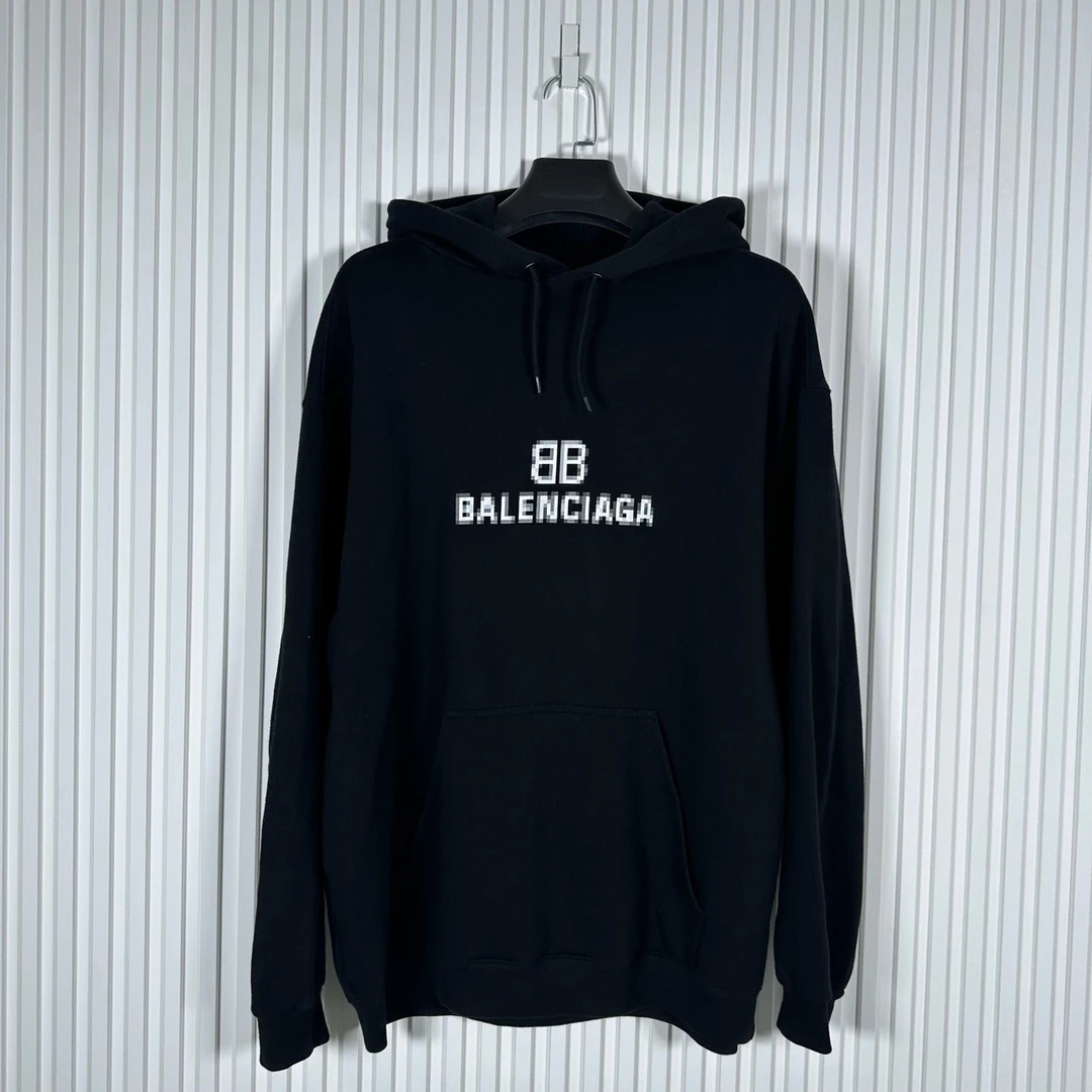 Balenciaga 巴黎世家 黑色马赛克logo长袖帽衫 L码/95新/无配件