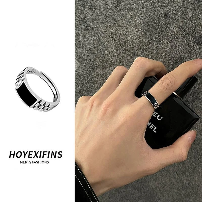 钛钢戒指 原创设计棋格滴油戒指男潮冷淡风高级感轻奢新款手饰