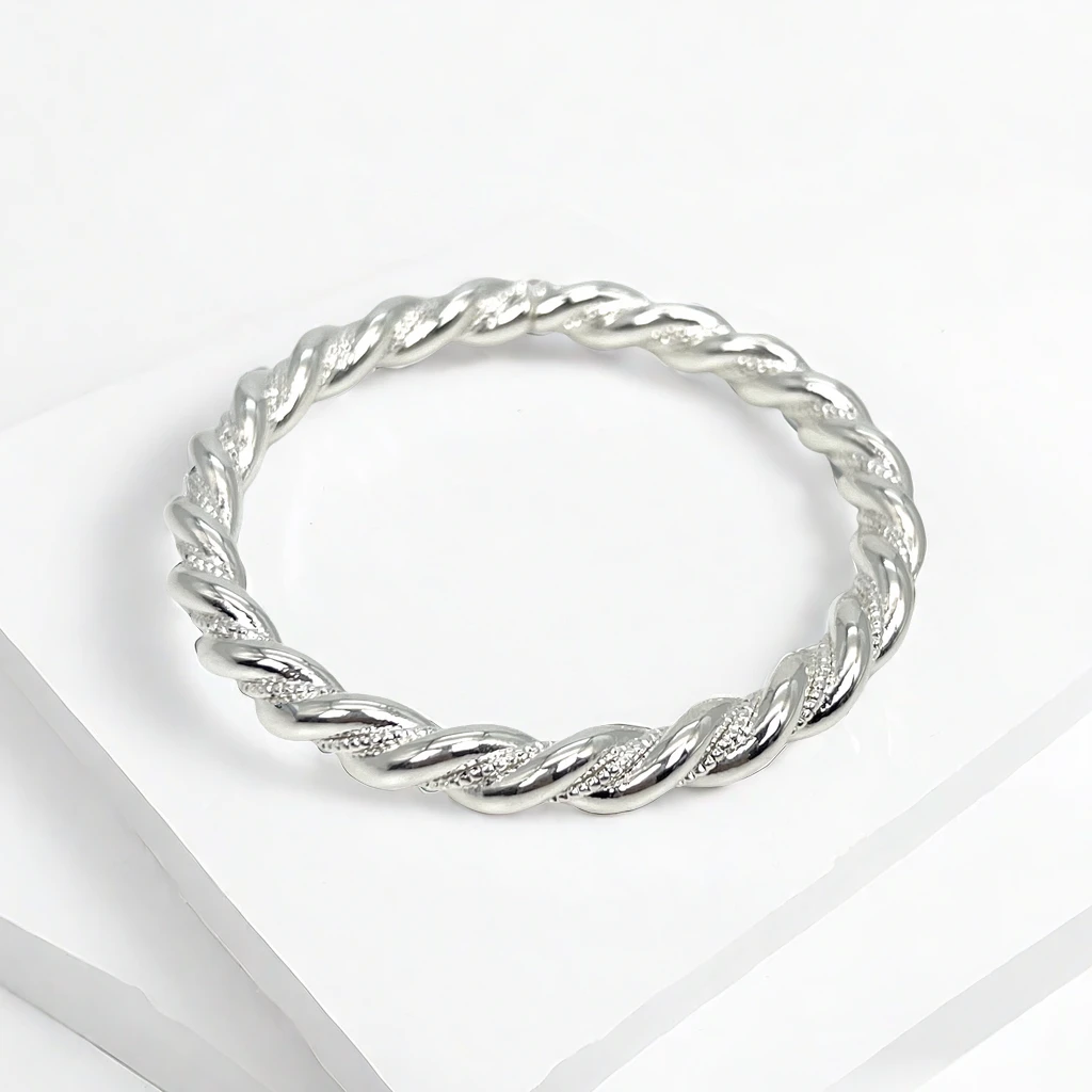 足银手镯 【A35】44.3克麻花实心银手镯999开口足银手工麻花绕丝镯