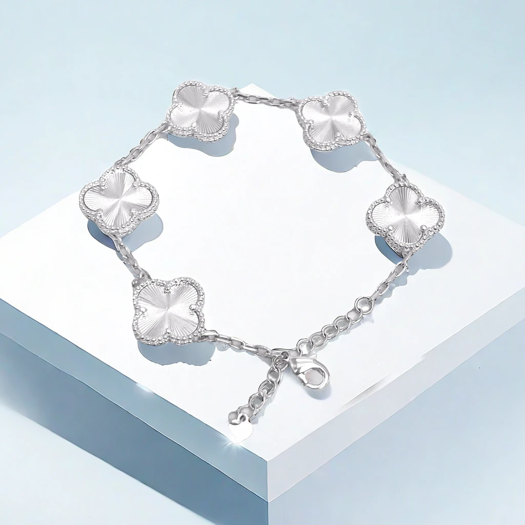 足银手链 【A47】10克镭射四叶草足银999.9手链 时尚简约镶嵌简约