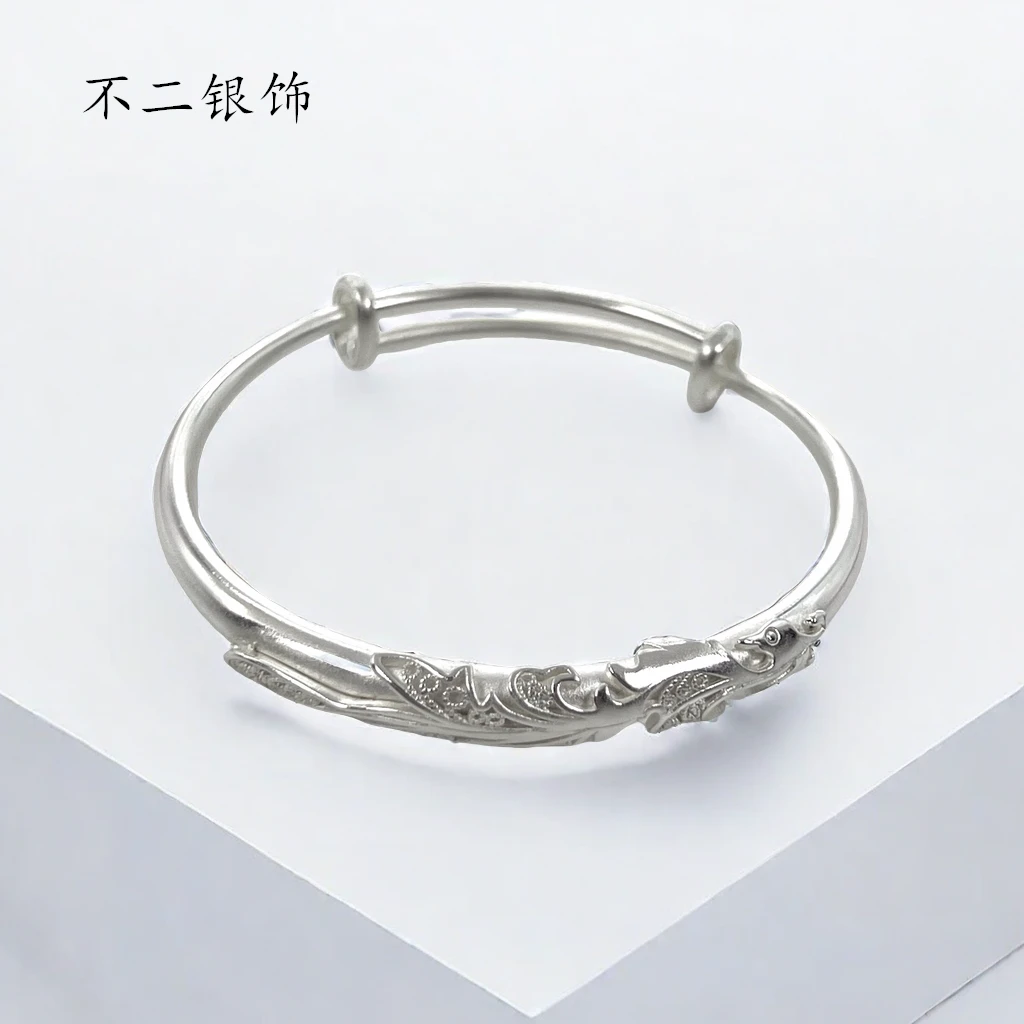 足银手镯 【A28】24.9克凤凰花银手镯拉丝推拉足银999简约百搭时尚