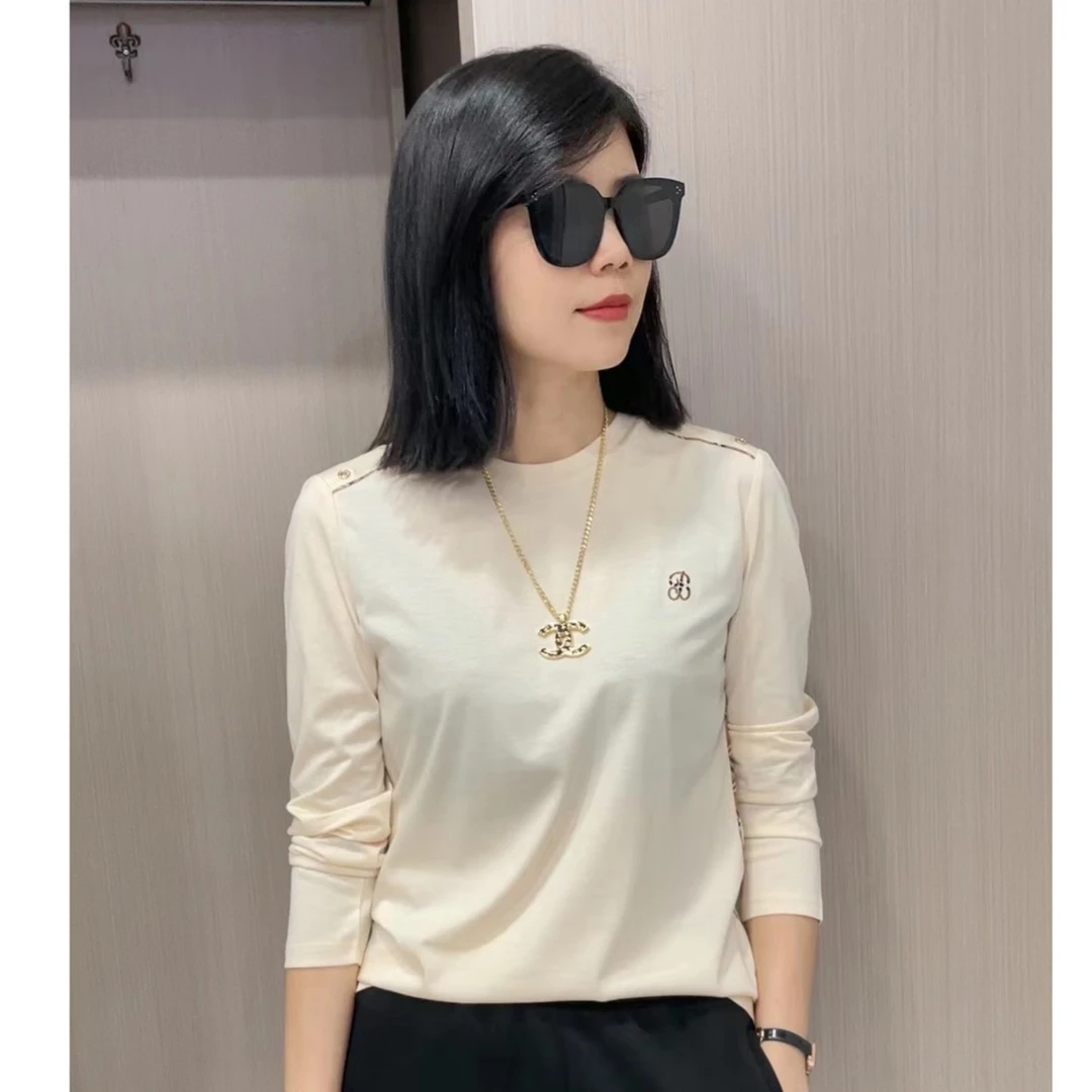 JY24春季新款时尚拼条图案显瘦百搭圆领T恤